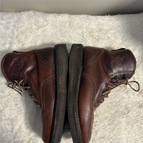 Brown Leather Georgia Boot Wedge Work Boots Leather Laces - Size 8 - Picture 4 of 8